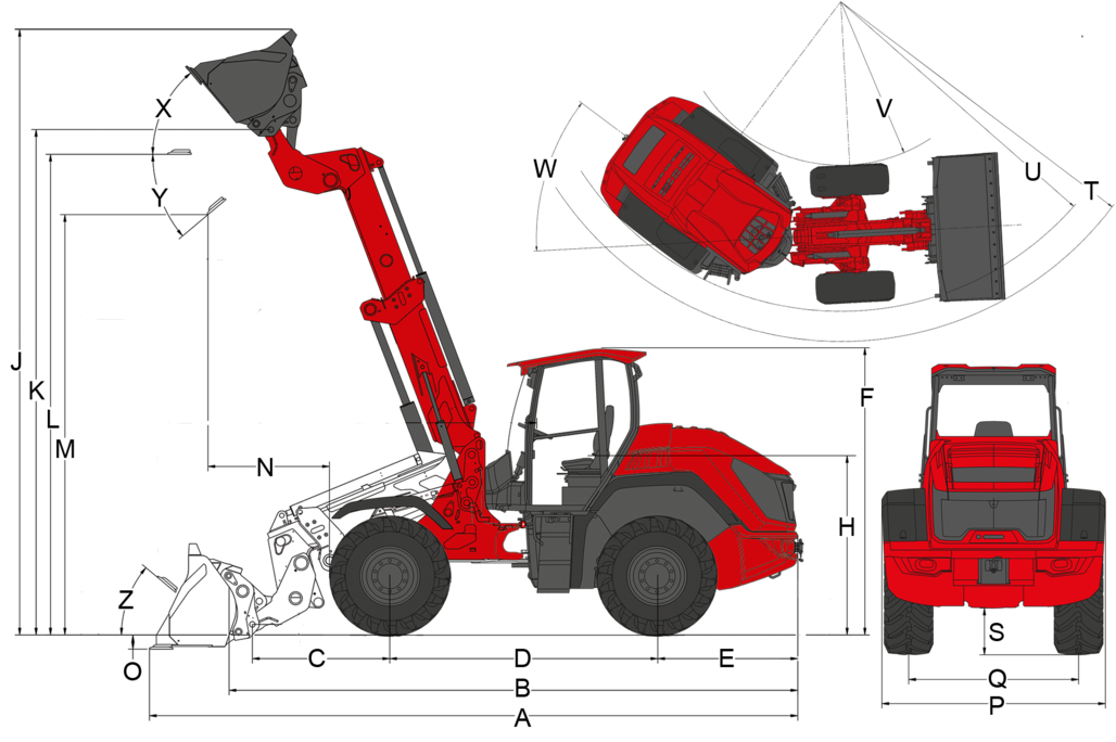 telescopic wheel loader 9580T dimension sketch