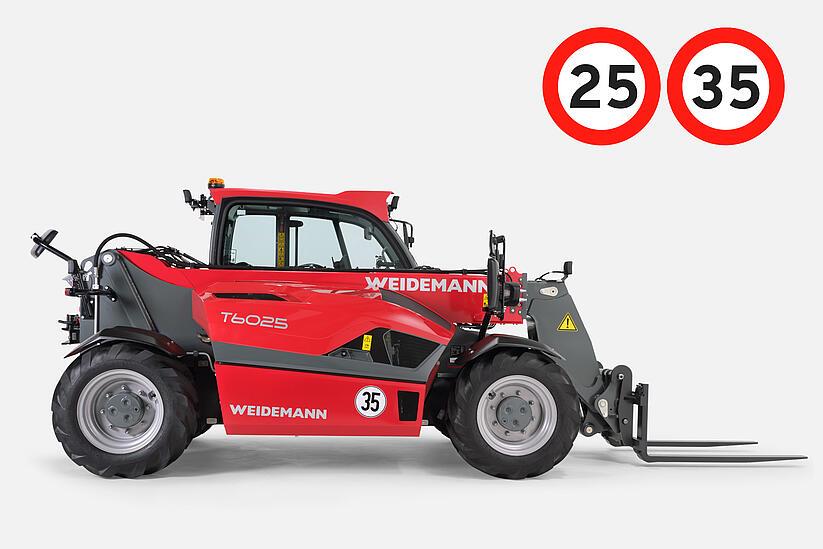 Weidemann telehandler T6025 in studio, speed 25 km/h, 35 km/h