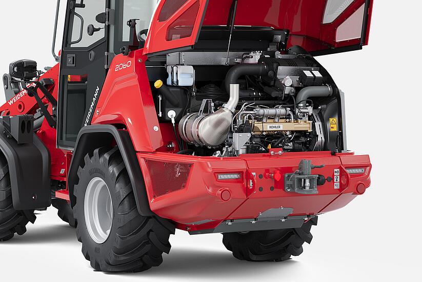 Weidemann wheel loader 2060 in studio, Engine transverse