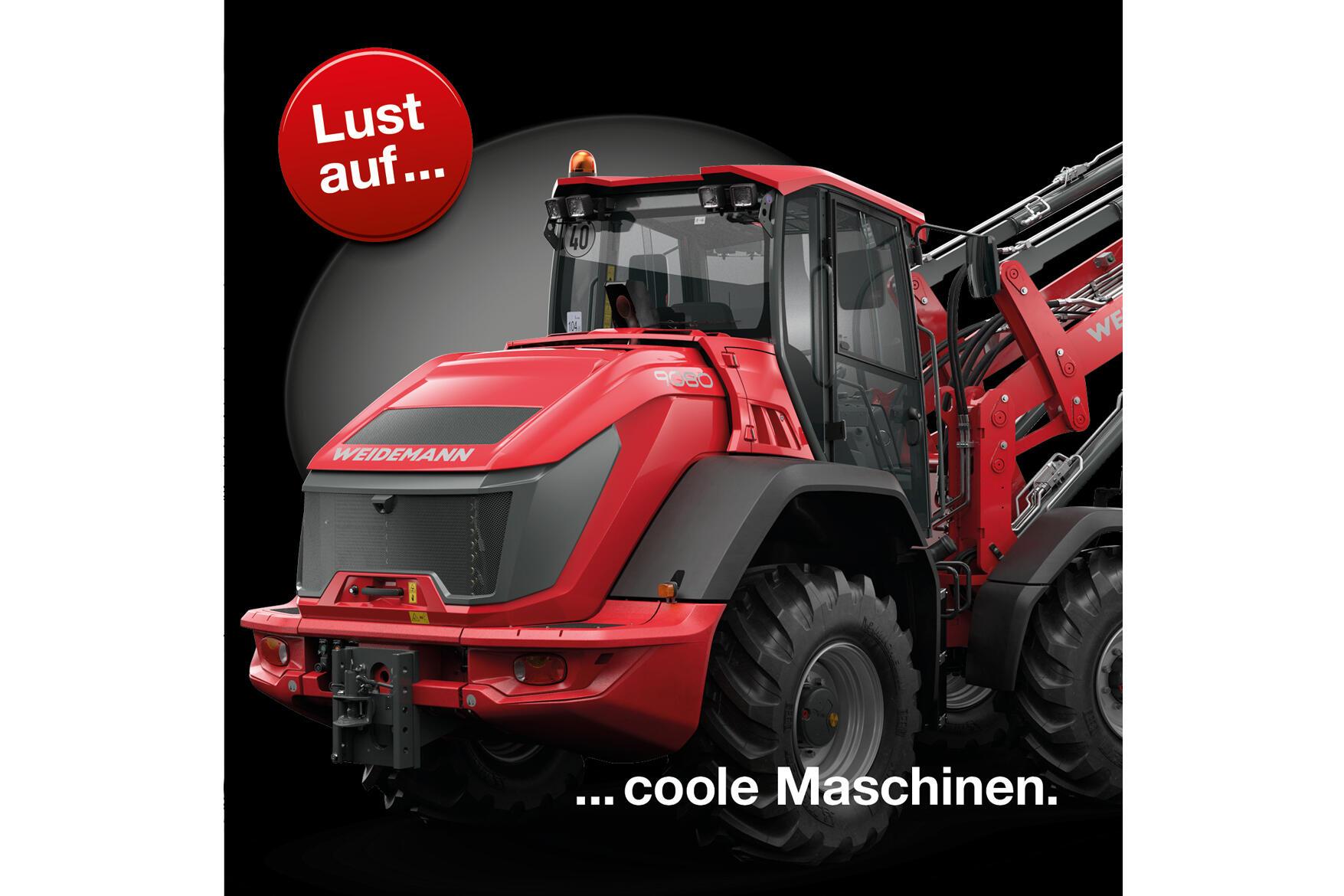 Weidemann Radlader 9080 im Anschnitt vor einem schwarzen Hintergrund