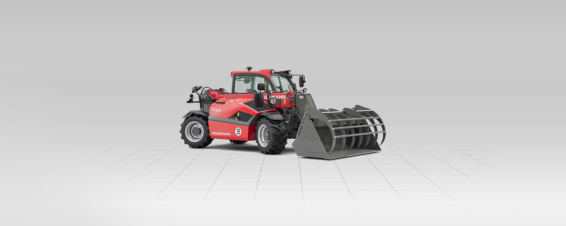 Weidemann telehandler T6025 with gripper bucket in studio