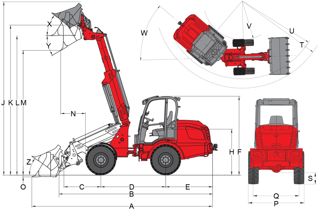 telescopic wheel loader 40er 50er dimension sketch