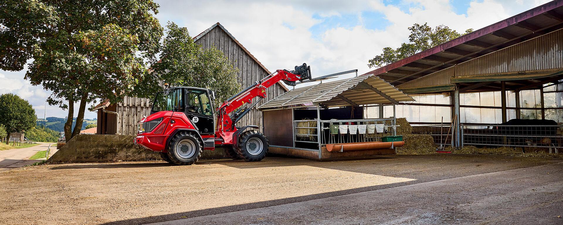 Weidemann telescopic wheel loader 4060T in application with pallet fork, agriculture